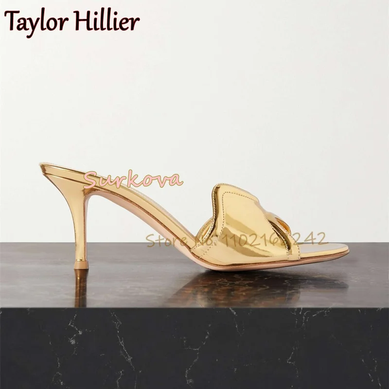 2025 Golden Wave Sandals Slippers Open Toe Shallow Mouth Low Heel Slippers Sexy Outer Wear Elegant Dress Women'S Shoes Summer 46