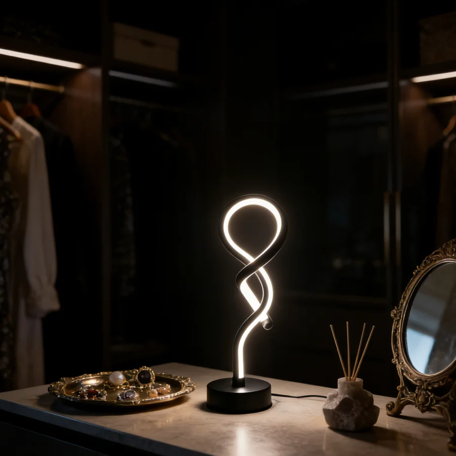 1PC Artistic Infinity Loop LED Table Lamp - Dimmable Warm Glow for Bedroom & Living Room