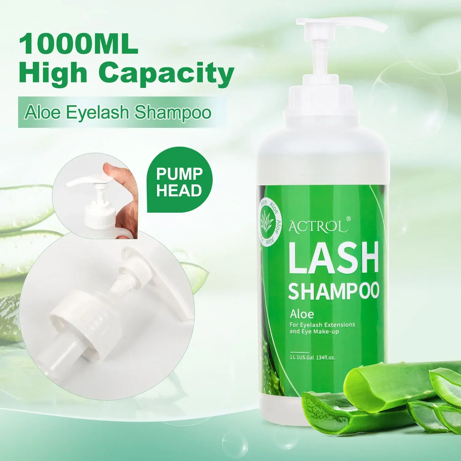 ACTROL 1000ml Eyelash Cleanser Foam Lash Shampoo Pump Press Lash Lift Eyelash Cleaner Foam Shampoo Kit Clean Eyelash Extension