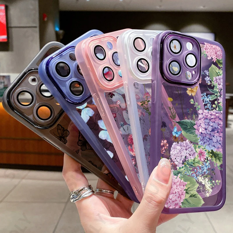 Flower Soft Silicone Phone Case For iPhone 15 Pro Max 14 13 12 Pro Max 11 Lens Camera Protection ShockProof Bumper Back Cover