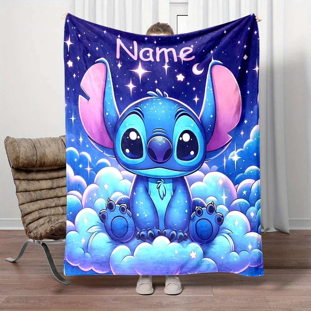 Customized Name Personalized Blanket Disney Stitch Princess Cars Print Blanket Birthday Christmas Gift Sofa Bed Camping Blanket