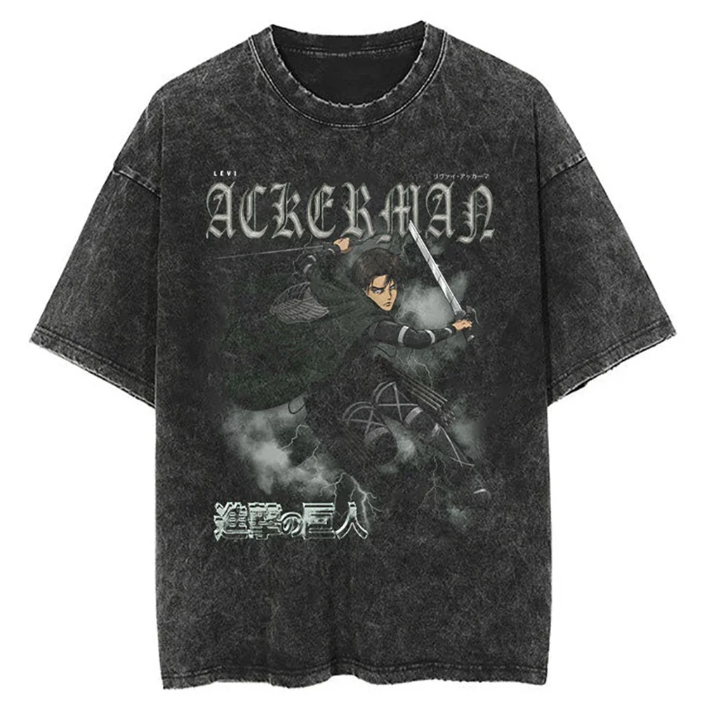 

Men Washed T-Shirt Hip Hop Japanese Anime Attack On Titan Print Tshirt Harajuku Cotton Casual T Shirt Summer Short Sleeve Tops
