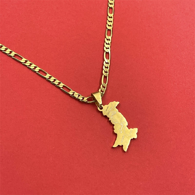 Pakistan map outline carving necklace, South Asian country theme pendant, gift jewelry for friends and family
