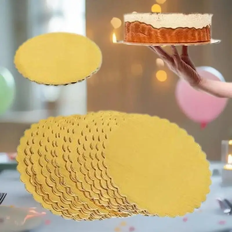 [J] 10 Pcs Cake Boards With White Golden Cake Rings, Cardboard With 6/8/10/12 Inch Cake Base, Suitable For Baking Cakes