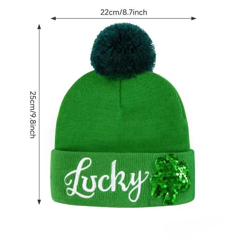 Costumes and Props Lucky Charm Beanie for Adults - Embroidered Four Leaf Clover Hat for St. Paddy's Day Party