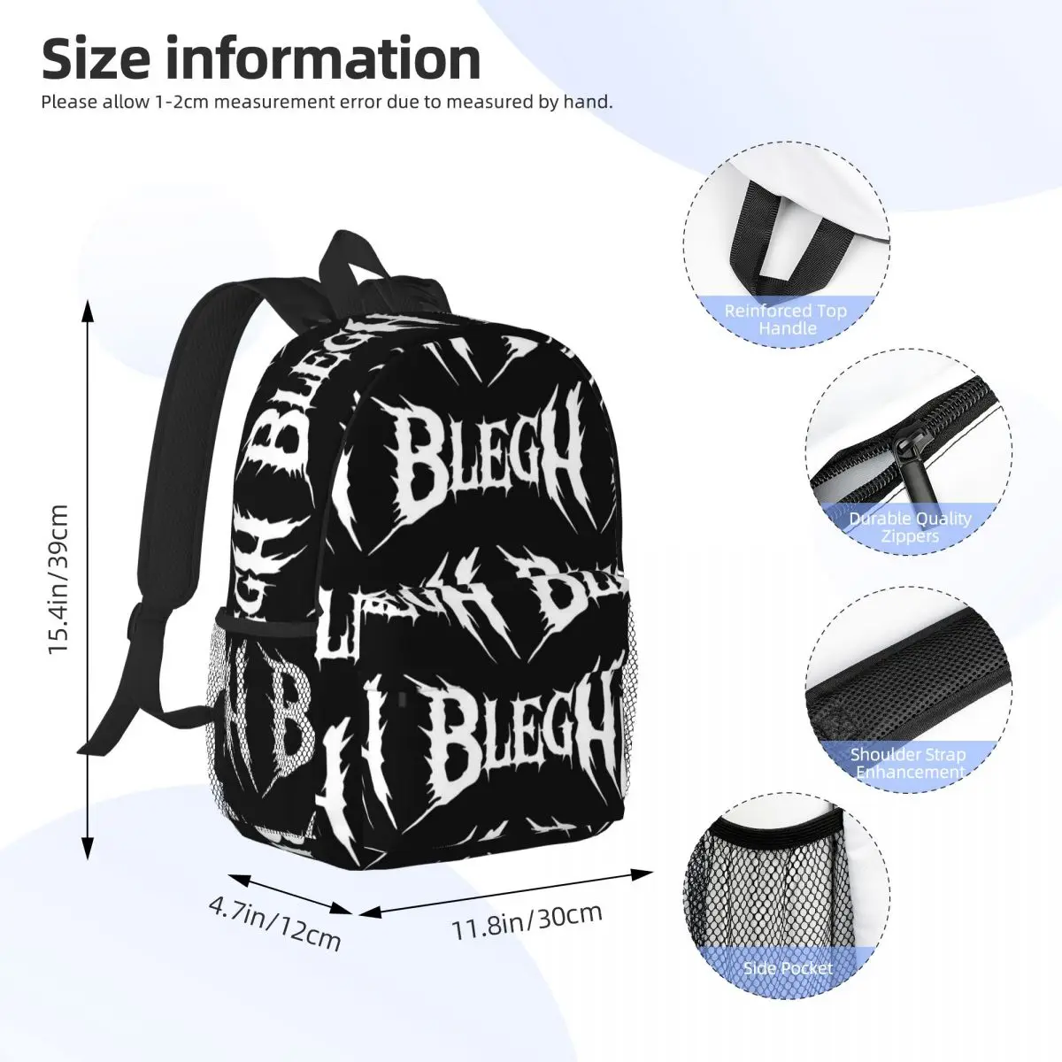 Blegh Heavy Metal Metalcore Deathcore Backpack Student Boys Girls BookBag Men Women School Bag Computer Shoulder Bags