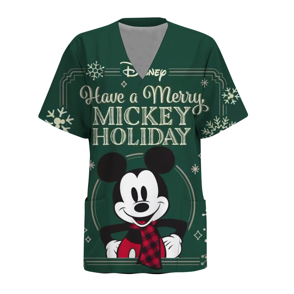 بيع التخليص سلسلة ديزني عيد الميلاد ميكي ماوس طباعة معاطف للأطباء والممرضات الدعك القمم غرفة العمليات السريرية ملابس العمل السريرية Scr #6