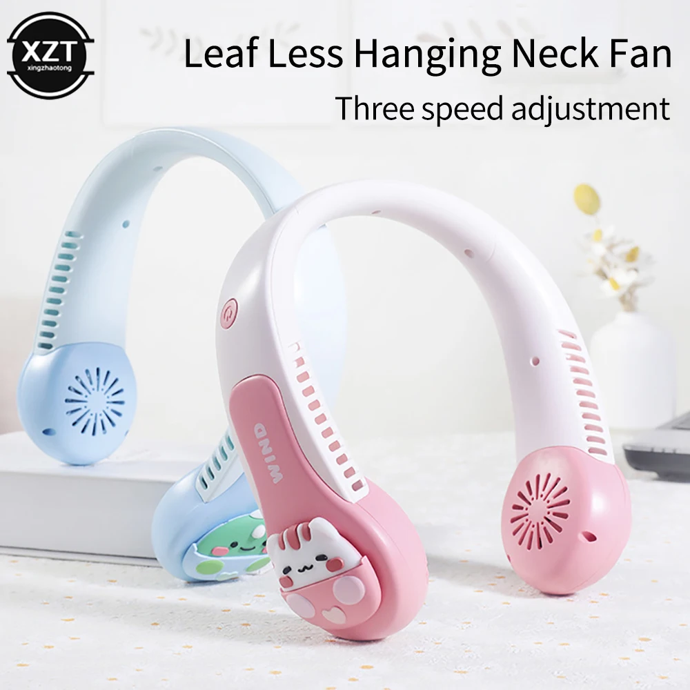 Usb Neck Bladeless Air Cooler Portable 360-degree Fan-free Anti-winding Hanging Neck Prevent Winding Cartoon Outdoor Sport Fan