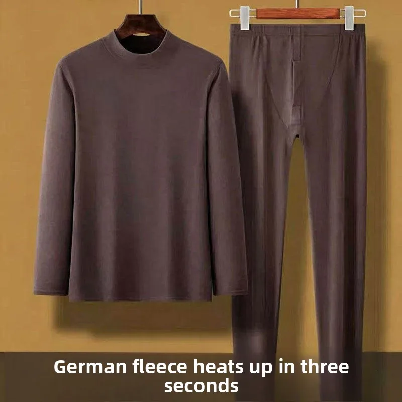 Men's High-End Thermal Underwear Set Double-Sided Velvet Half-High Collar Home Clothes Two-Piece Set Autumn Winter Warmth