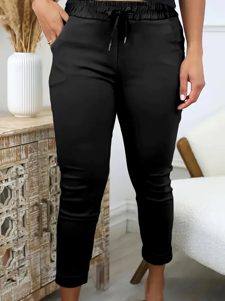 Women Autumn Casual Long Pants High Elastic Waist Drawstring Slim Fit Pencil Trousers Solid Color Stretch Sweatpants Joggers