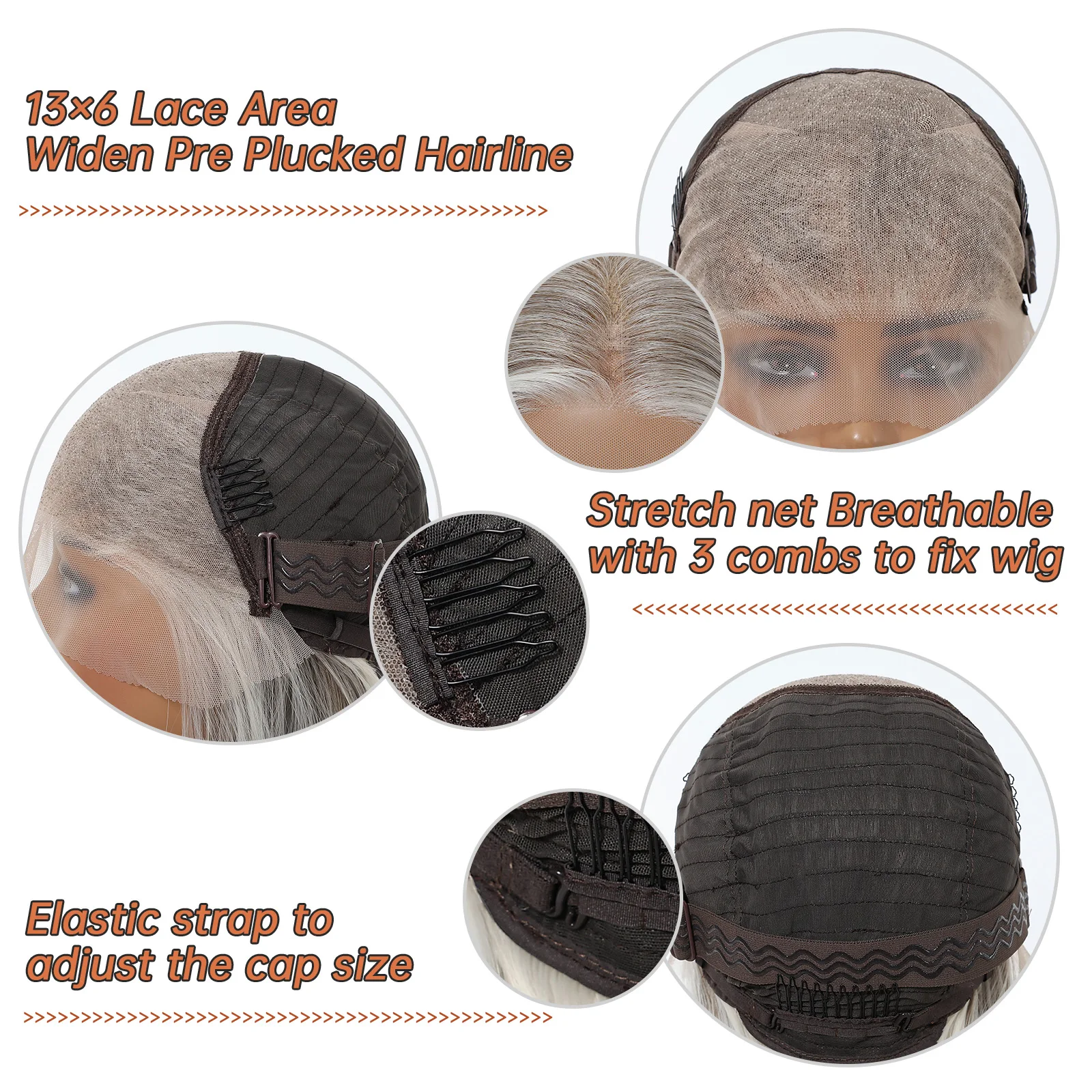 HAIRCUBE 13x6 Lace Front Wig Silver Gray Layered Straight Wig Middle Part Synthetic Hair Natural Hairline Women Party Daily