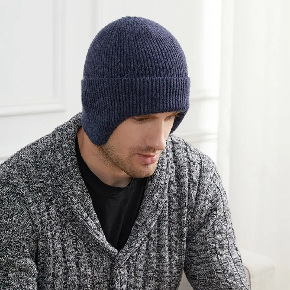 

Casual Thickened Winter Hats Thermal Ear Protection Knitted Hat Keep Warm Outdoor Beanie Caps for Men Women
