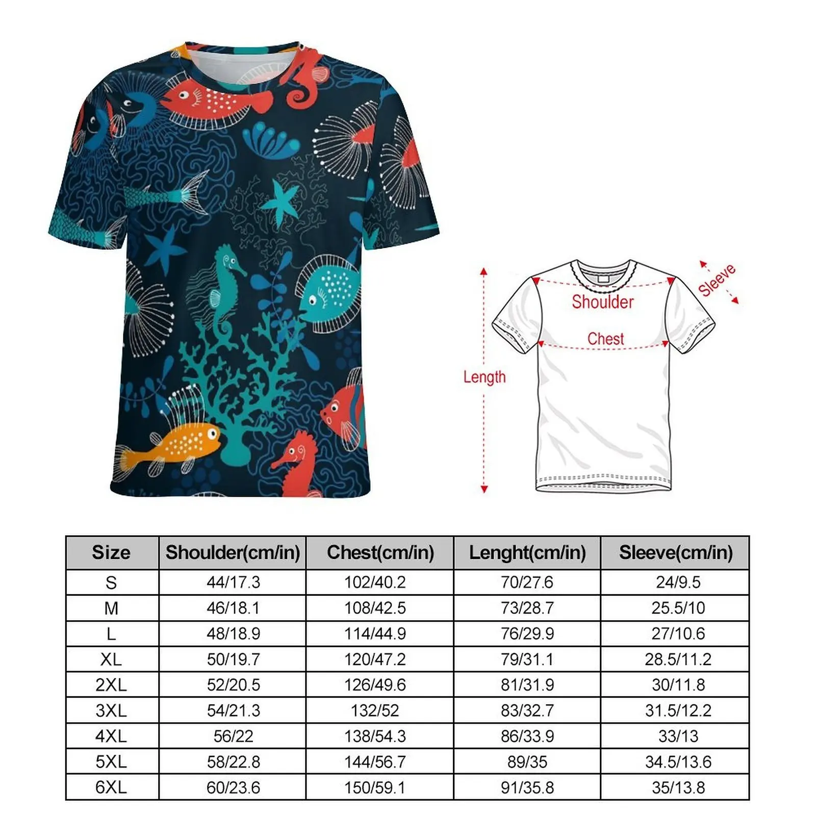 Male Cute Sea Fish T-Shirt Tropical Animal Hippie T Shirts Short Sleeve Print Tops Cheap Original Streetwear Plus Size Top Tees