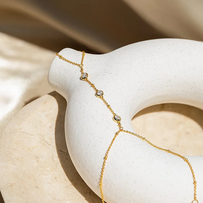 New Minimalist Tiny Chain Crystal Bracelet Finger Rings For Women Link Chains Connecting Hand Harness Bracelets Jewelry Gift