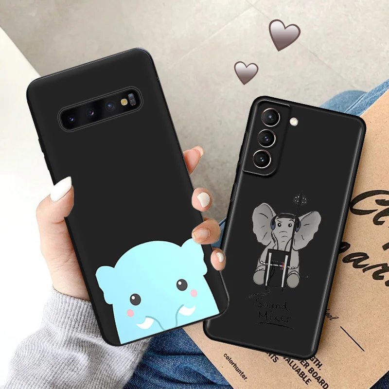 Soft Case for Samsung Galaxy S24 Plus S23 S22 S21 Ultra S20 fe S10 5G S10e Lite Colorful Baby Elephant Black Phone Cases Cover