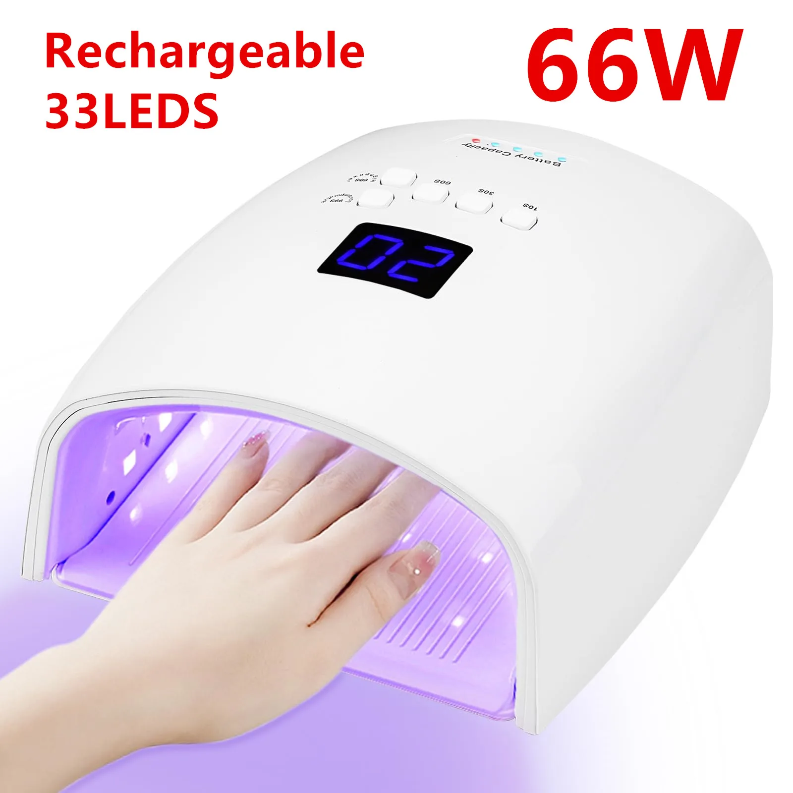 

66W UV LED Nail Lamp, Professional Rechargeable Cordless UV Light for Gel Nails,5 Timer Settings Gel Nail Light, Nail Dryer