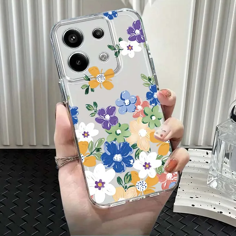 Colorful Flower Art Design Phone Case For Xiaomi Mi Poco F2 F3 F4 F5 F6 X5 X6 X7 Pro TPU Protection Transparent