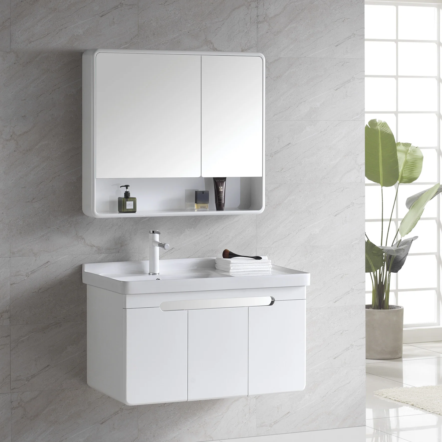 

European Modern Bathroom Cabinet Large Size PVC Bathroom Cabinet