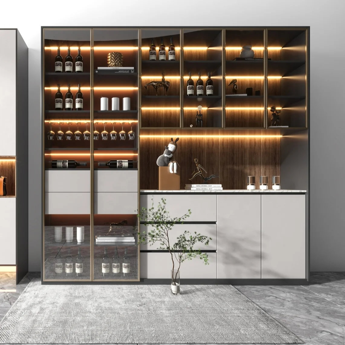 

Modern Bar Wine Cabinet Volume Storage Sideboard Glass Corner Cabinet Side Table Living Room Furniture
