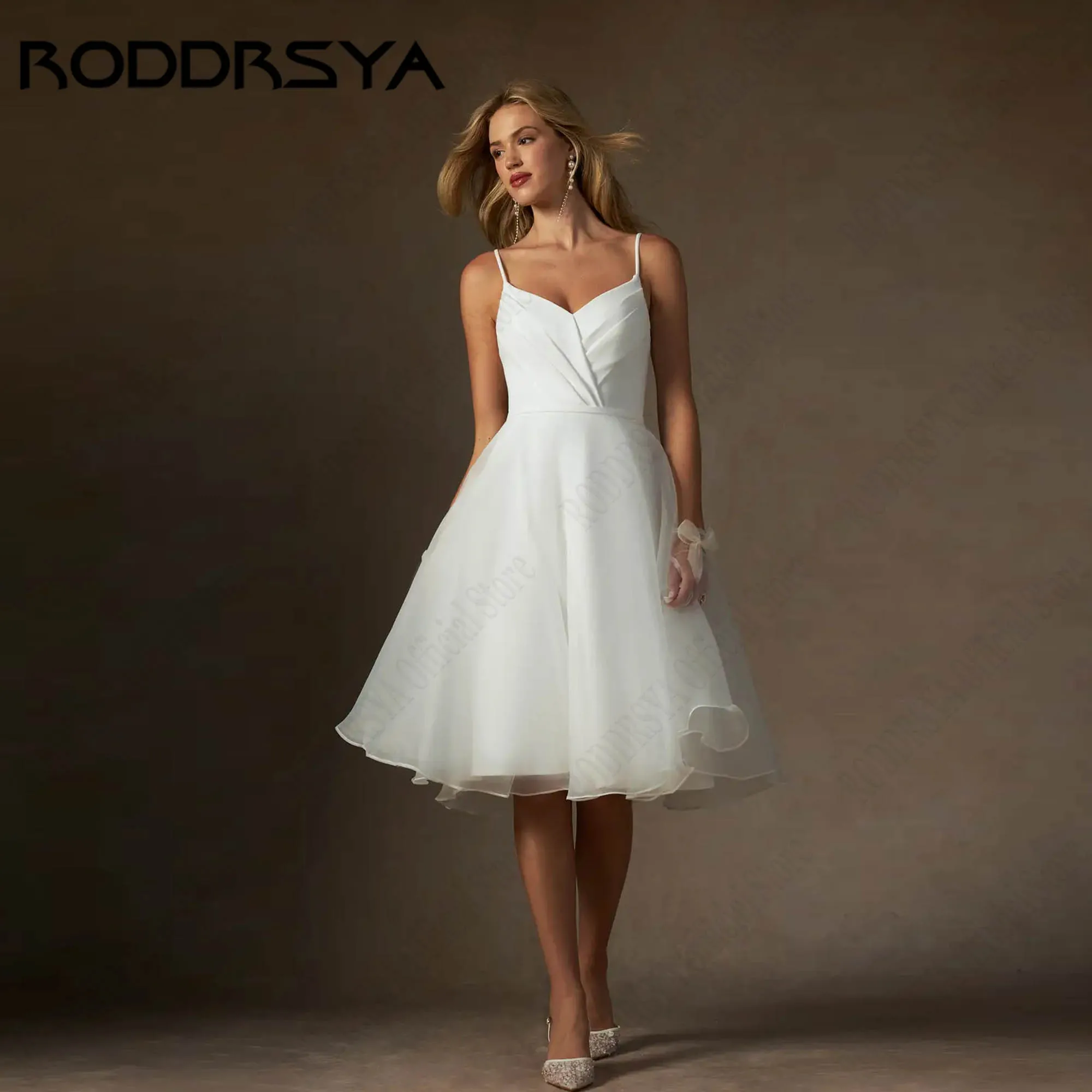 RODDRSYA Organza Knee-Length Bridal Dress Minimalism Spaghetti Straps V-neck A-line Wedding Gowns Elegant vestidos Customized