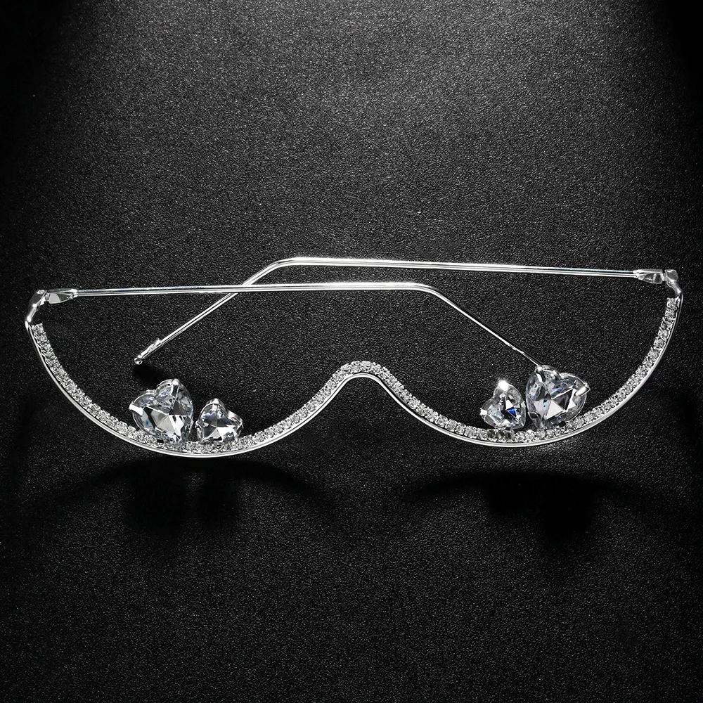 Fashion Double Heart Glasses Frames Rhinestone Designer Luxury 2024 Face Accessories Jewelry for Cosplays Y2k Dance for Women