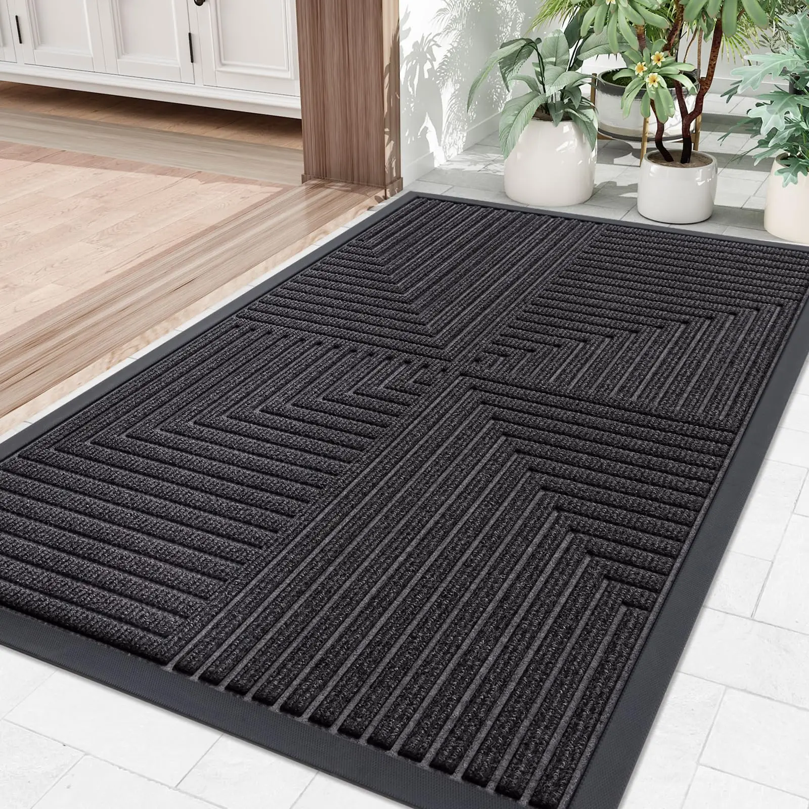 Kitinjoy Front Entrance Door Mat Outdoor Heavy Duty Low Profile Foot Mat Kitchen Non-Slip Doormat Resist Dirt Door Floor Carpets