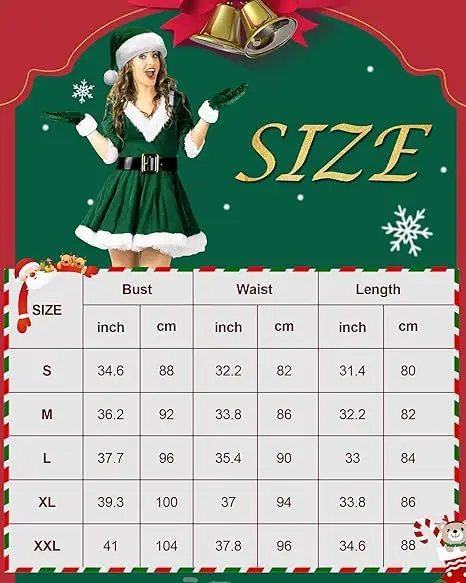 Ladies Santa Suit Christmas Costume Adult Female Festive Outfit for Christmas Theme Party Stage Performance Cosplay