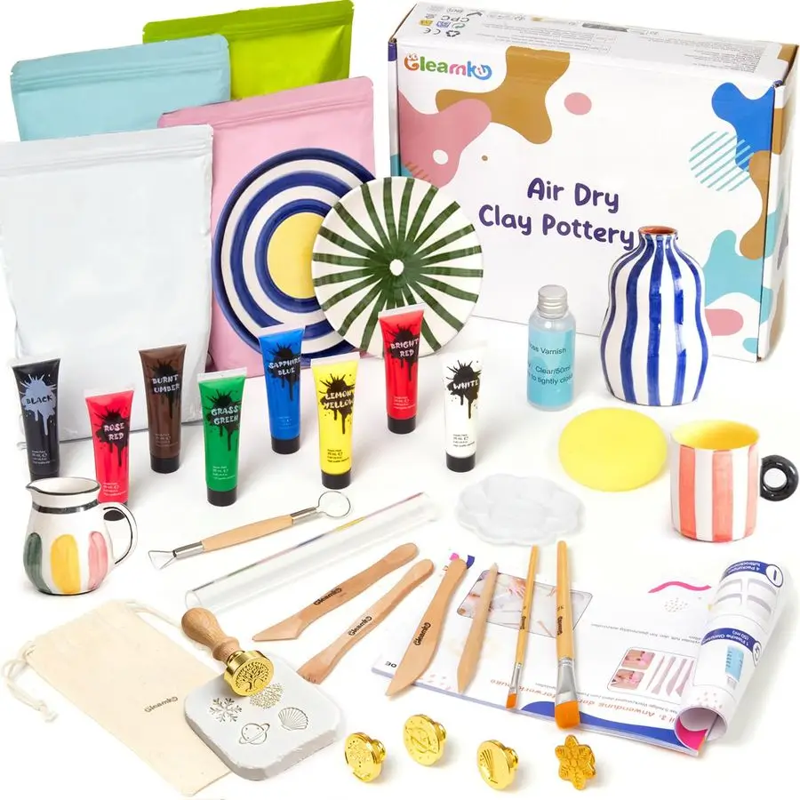 

Dry Clay Kit for Adults amp Kids with Exclusive Stamp Extra Clay Complete Sculpting Pottery Kit with Tools amp Painting for DIY
