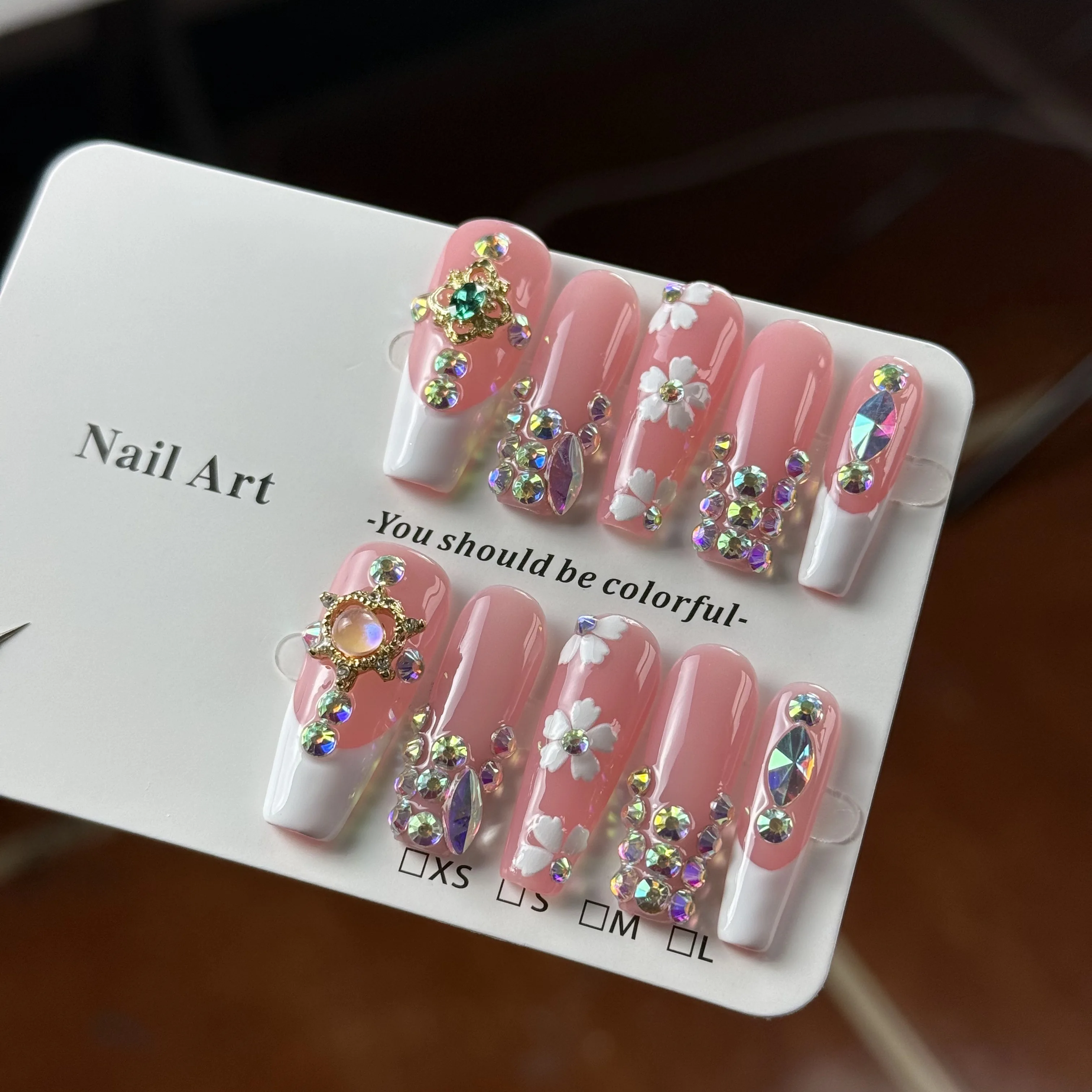 10pcs High-end Gentle and elegant style, pink cat's eyes, hand-painted flowers, sparkling diamond pile handmade French