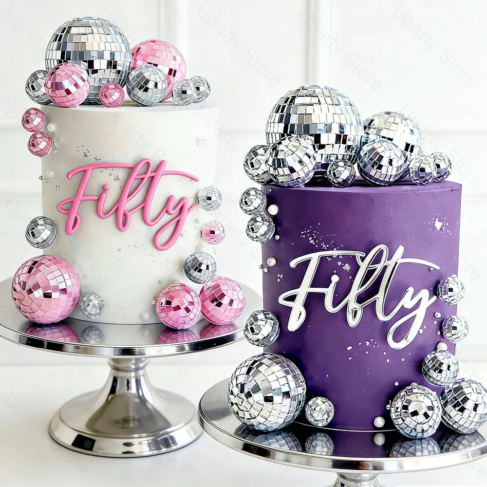 20 Stück Disco-Kugel Cupcake-Topper mit Stiel 2/3/4/5cm Glänzende Rosa Silber Disco-Kuchendekoration für Geburtstag Disco-Party Deko – Detail 1