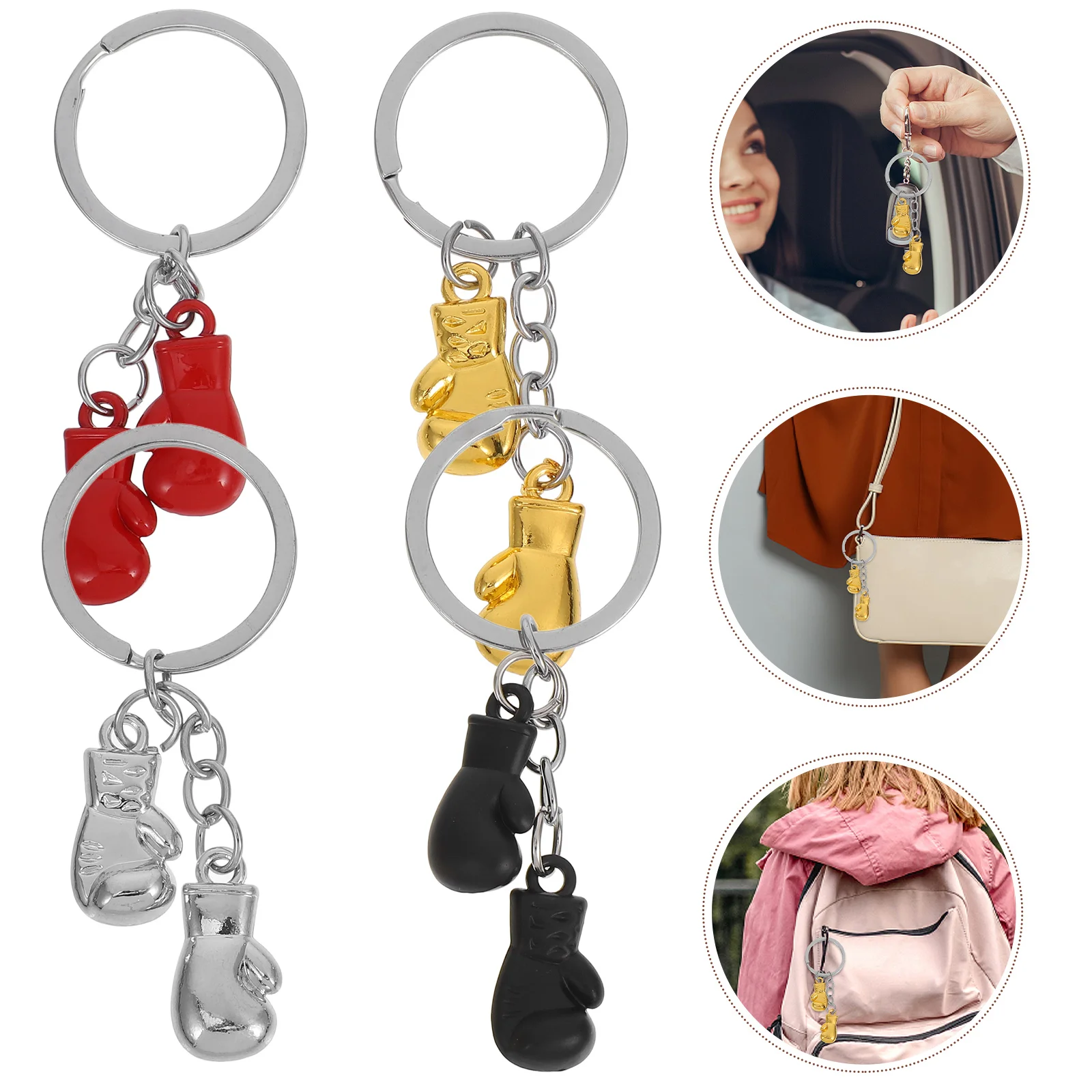 4 Pcs Boxing Keychain Gloves Bag Hanging Pendant Boxers Punching Pendants Charms Zinc Alloy Mini Keyring Sports Child