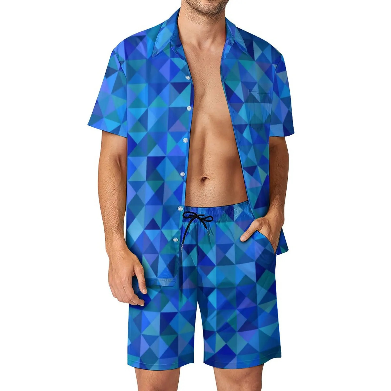 Multi Colored Block Splicing 3D Print Men Shirt Sets Short Sleeve Shirt Casual Beach Shorts Streetwear Hawaiian Suits Clothes