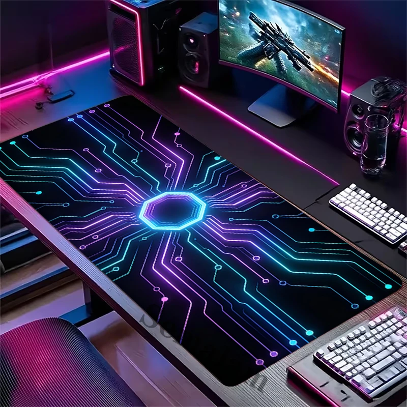 Großes Mauspad, Leiterplatten-Design, Gamer-Schreibtischunterlage, rutschfest, genähte Kanten, Schreibtischmatte für PC, Laptop, Gaming-Tastaturunterlage für Desktop-Spiele