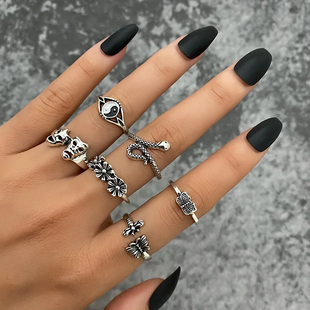 IFME Multiple Styles Trendy Vintage Boho Knuckle Ring Set For Women Crystal Geometric Finger Rings Fashion Bohemian Jewelry