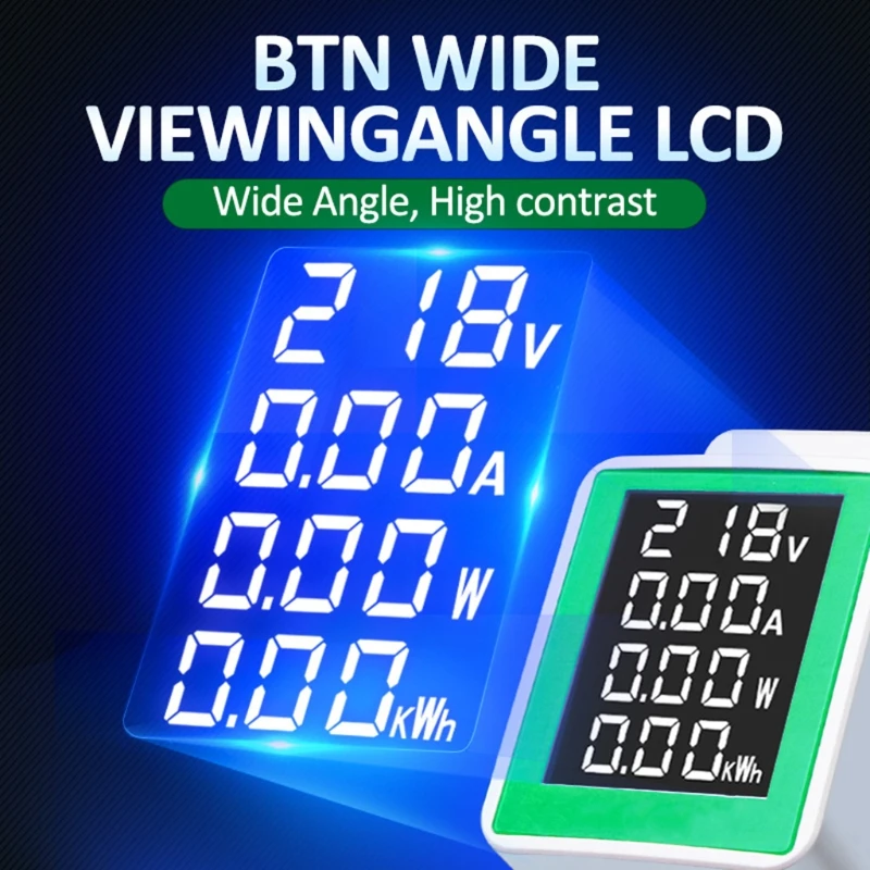 Din Wattmeter Voltmeter Ammeter Power Meter AC50-300V Amp Power Factor Time Energy Current