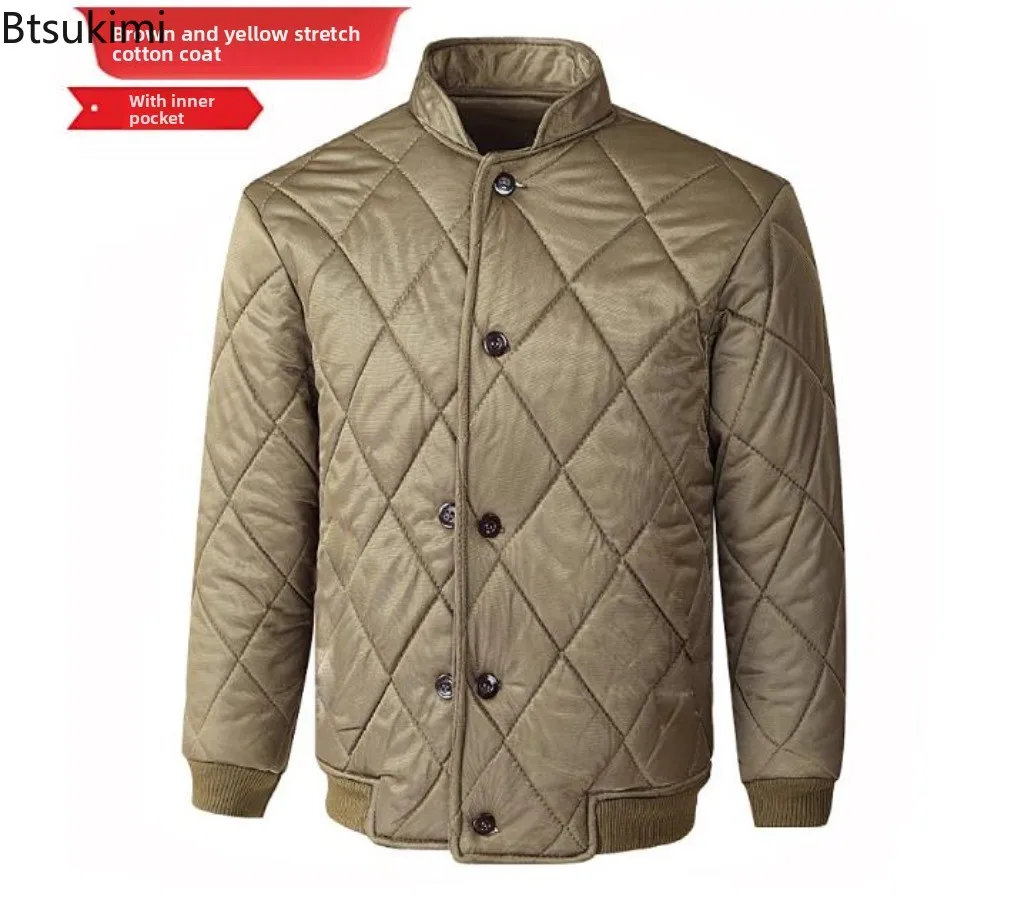 New Winter Jackets Men's Thicken Fleece Lined Padded Coats Double Breasted Stand Collar Men Outdoor Windproof Casual Warm Jacket