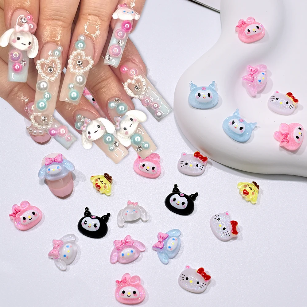 50 pçs kawaii olá kitty sanrio encantos da arte do prego cinnamoroll melodia kuromi decorações de unhas y2k anime japonês manicure adorno