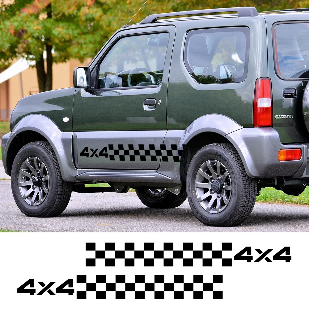 

2 шт., наклейки на боковые юбки автомобиля для Suzuki Jimny, внедорожные радиоуправляемые тюнинговые аксессуары, авто DIY, виниловая пленка, спортивные стильные графические наклейки