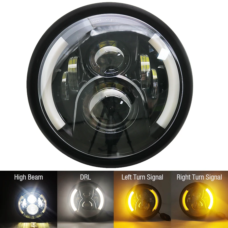 7.5 inch Led Headlight For Cafer Racer Kawasaki Yamaha White/Amber Universal Motorcycle Led Headlamp For Chopper Lamp Parts