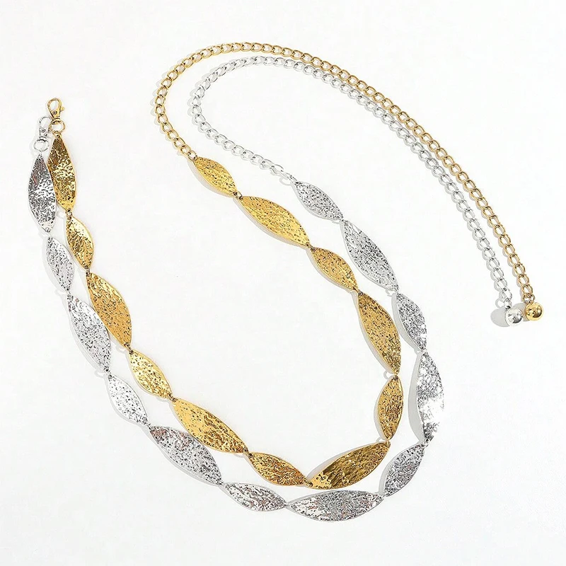 Sabuk Pinggang Wanita Model Emas Gaya Barat Cowgirl Daun Punk Logam untuk Wanita, Sabuk Pinggang Mewah Perak untuk Musim Panas di Pantai