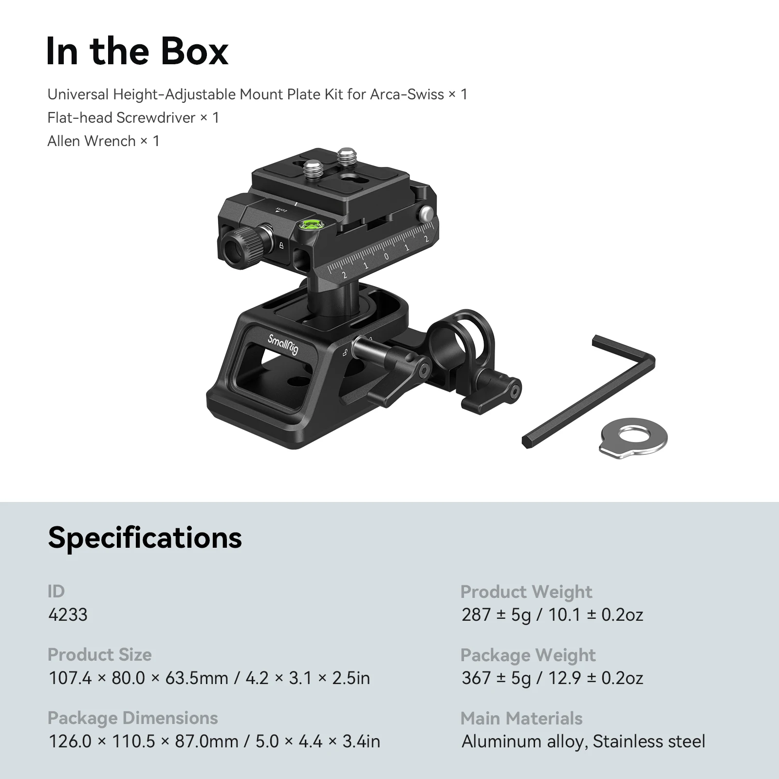 SmallRig Universele Arca-Swiss in hoogte verstelbare montageplaatkit Ingebouwde 15 mm staafklemmen voor Follow Focus Matte Box Lensondersteuning