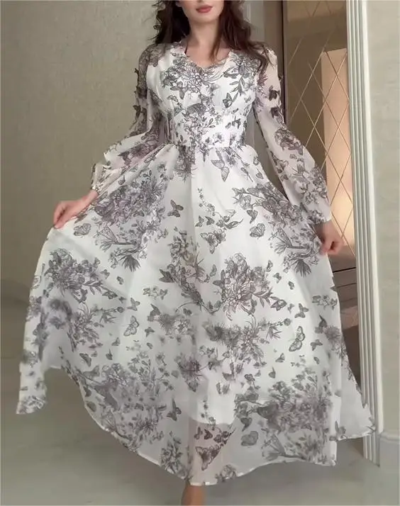 Sister Star Damenkleider Großhandel Mode Hohe Taille Temperament Französisch Schlank Lange Big Swing Pendler Urlaubskleider