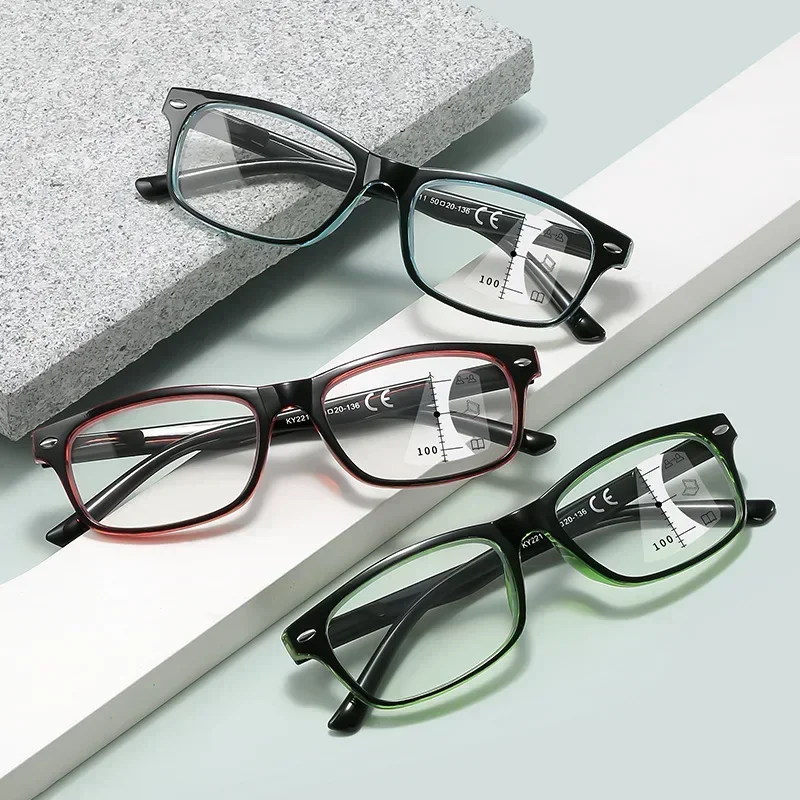 Anti-blue Light Progressive Multifocal Reading Glasses Retro Square Simplicity Ultra Light Unisex Eyeglasses +1.0 To +4.0
