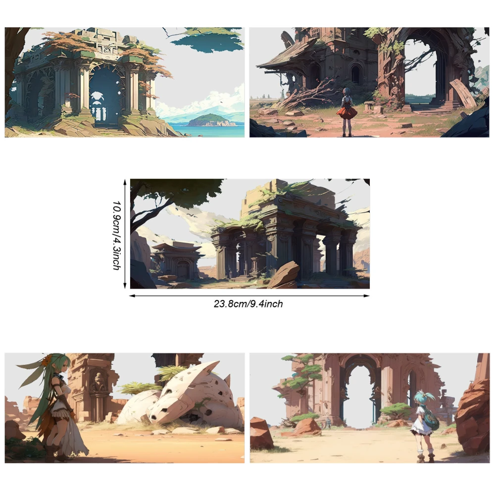 5 Sheets Ancient Ruins Door Arch Trees Sky Ocean UV DTF Stickers UV DTF Transfer Stickers for Glass Cups Waterproof Rub on