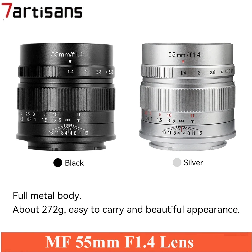 

7artisans 55mm F1.4 MF Large Aperture Portrait Prime Lens For Sony E A6600 Canon EOS-M M50 FujiX X-A1 X-T1 Micro 4/3 E-PL1 E-M10