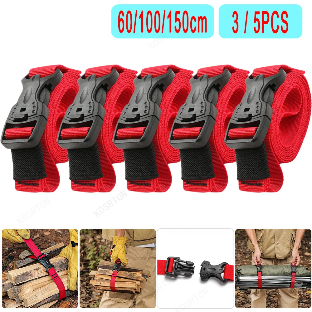 3/5pcs Nylon Cargo Strap Recyclable Tied Luggage Fastener Ropes with Buckle Down Lash Belt Tied Outdoor Travel Camping Tools