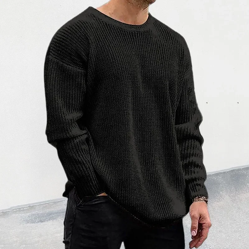 Knitted Sweater Men Fall/Winter  New Knitwear Solid Color Crewneck Long Sleeve Puller Mens Sweater