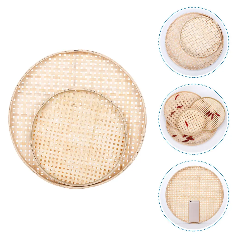 

2pcs Bamboo Weaving Sieve Storage Kitchen Sieves Long Service Life Rustic Practical Food Tray Drying