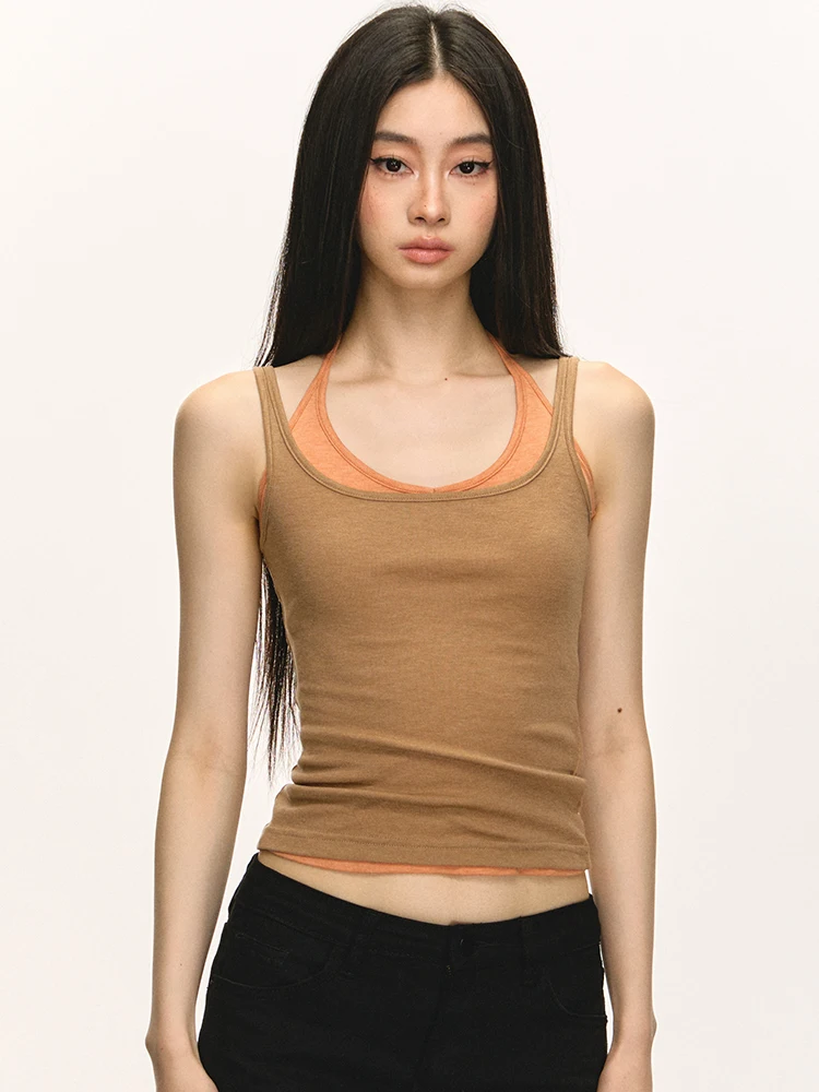 

Anna Aneae Silk Tank Top Women Summer Original Design Color Blo Ne Hanging Svel Vest Fake Two-Piece Outerwear