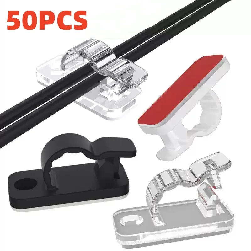 10/50Pcs Self Adhesive Cable Clips Cord Management Wire Holder Organizer Clamp Desk Tidy Cable Manager in Car Home Office Clips